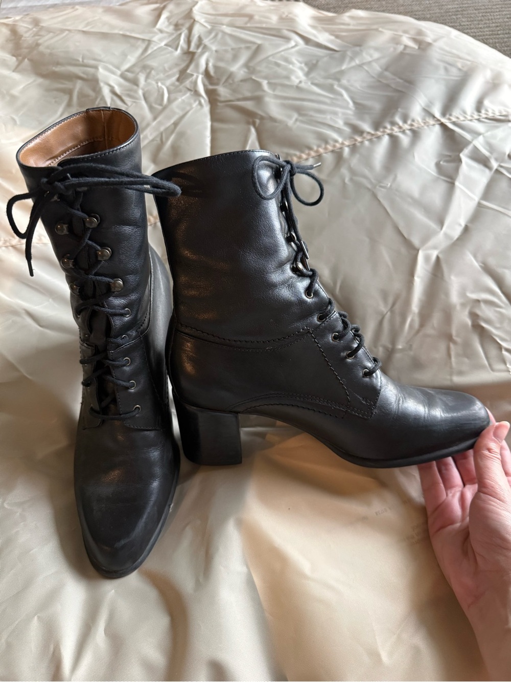 Women's Black Lace-Up Block Heel Ankle Boots